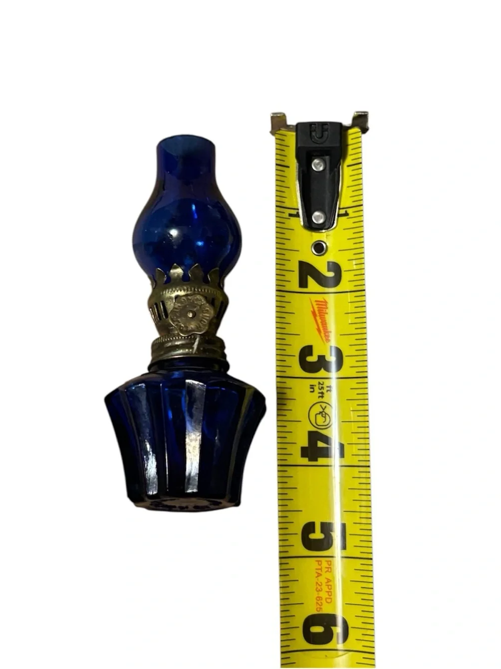 Vintage Cobalt Blue Glass Mini Oil Lamp Hurricane Made in Hong Kong 4.5” Tall